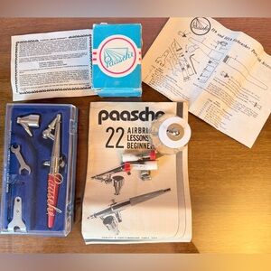 Airbrush Kit Plus Replacement Nozzles & Caps - Red/Silver Set